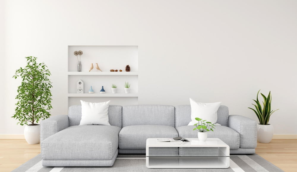 gray sofa white living room with copy space