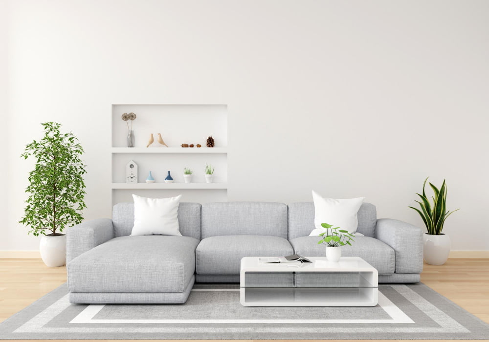 gray sofa white living room with copy space