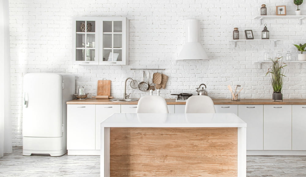 modern stylish scandinavian kitchen interior with kitchen accessories bright white kitchen with household items